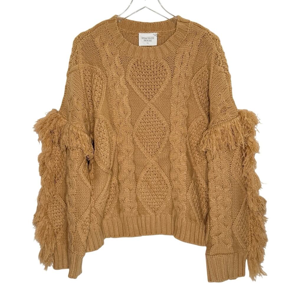 Tuckernuck Hyacinth House Fringe Cable Knit Sweater XXL Camel Brown